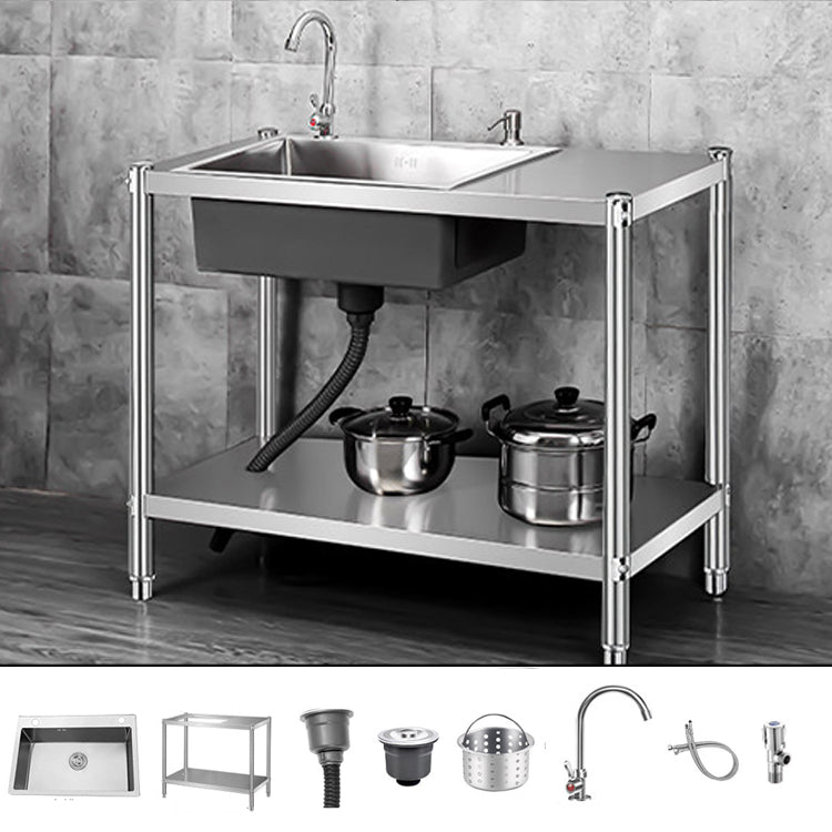 Contemporary Style Kitchen Sink Stainless Steel All-in-one Kitchen Sink 39"L x 18"W x 31"H Sink with Faucet Silver Clearhalo 'Home Improvement' 'home_improvement' 'home_improvement_kitchen_sinks' 'Kitchen Remodel & Kitchen Fixtures' 'Kitchen Sinks & Faucet Components' 'Kitchen Sinks' 'kitchen_sinks' 6713531