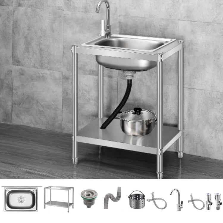 Contemporary Style Kitchen Sink Stainless Steel All-in-one Kitchen Sink 24"L x 15"W x 31"H Sink with Faucet Stainless Steel Clearhalo 'Home Improvement' 'home_improvement' 'home_improvement_kitchen_sinks' 'Kitchen Remodel & Kitchen Fixtures' 'Kitchen Sinks & Faucet Components' 'Kitchen Sinks' 'kitchen_sinks' 6713535
