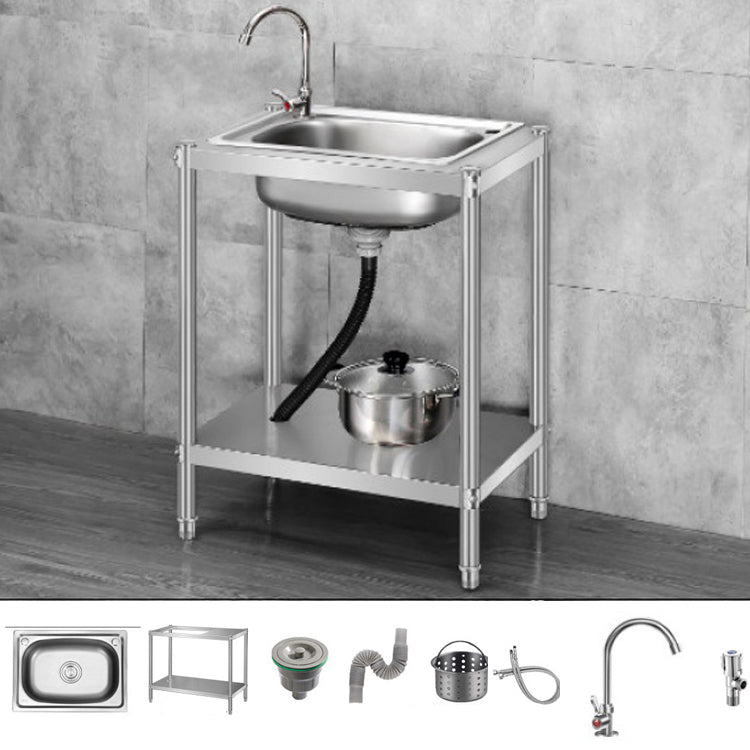 Contemporary Style Kitchen Sink Stainless Steel All-in-one Kitchen Sink 24"L x 15"W x 31"H Sink with Faucet Silver Clearhalo 'Home Improvement' 'home_improvement' 'home_improvement_kitchen_sinks' 'Kitchen Remodel & Kitchen Fixtures' 'Kitchen Sinks & Faucet Components' 'Kitchen Sinks' 'kitchen_sinks' 6713536