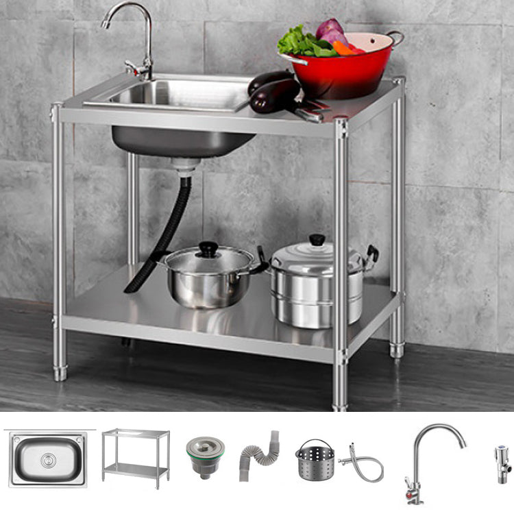 Contemporary Style Kitchen Sink Stainless Steel All-in-one Kitchen Sink 35"L x 17"W x 31"H Sink with Faucet Silver Clearhalo 'Home Improvement' 'home_improvement' 'home_improvement_kitchen_sinks' 'Kitchen Remodel & Kitchen Fixtures' 'Kitchen Sinks & Faucet Components' 'Kitchen Sinks' 'kitchen_sinks' 6713541
