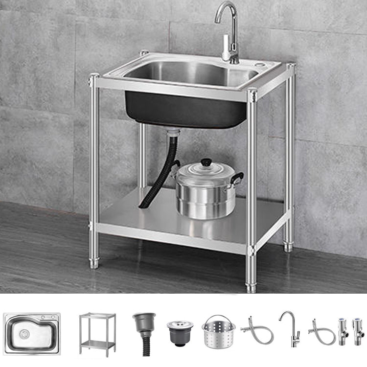 Contemporary Style Kitchen Sink Stainless Steel All-in-one Kitchen Sink 27"L x 17"W x 31"H Sink with Faucet Stainless Steel Clearhalo 'Home Improvement' 'home_improvement' 'home_improvement_kitchen_sinks' 'Kitchen Remodel & Kitchen Fixtures' 'Kitchen Sinks & Faucet Components' 'Kitchen Sinks' 'kitchen_sinks' 6713543