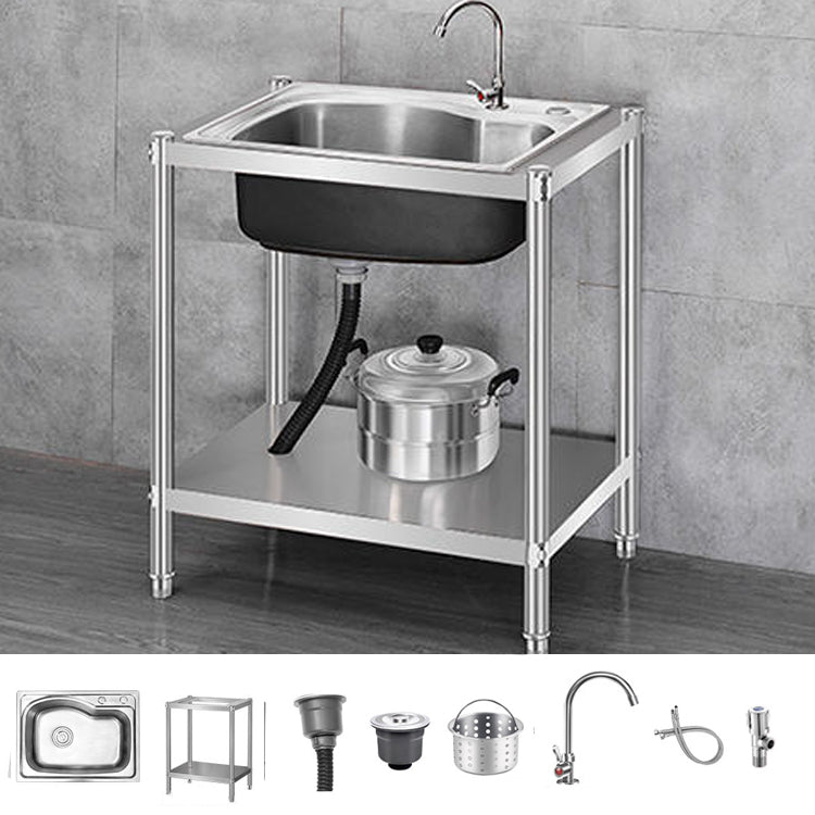 Contemporary Style Kitchen Sink Stainless Steel All-in-one Kitchen Sink 27"L x 17"W x 31"H Sink with Faucet Silver Clearhalo 'Home Improvement' 'home_improvement' 'home_improvement_kitchen_sinks' 'Kitchen Remodel & Kitchen Fixtures' 'Kitchen Sinks & Faucet Components' 'Kitchen Sinks' 'kitchen_sinks' 6713544