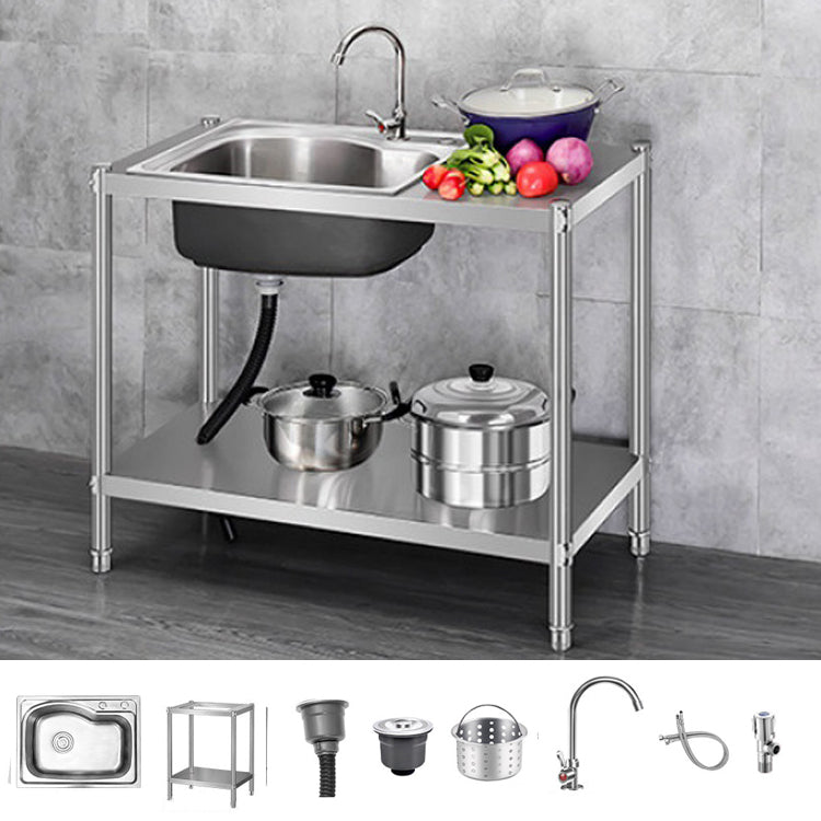 Contemporary Style Kitchen Sink Stainless Steel All-in-one Kitchen Sink 39"L x 17"W x 31"H Sink with Faucet Silver Clearhalo 'Home Improvement' 'home_improvement' 'home_improvement_kitchen_sinks' 'Kitchen Remodel & Kitchen Fixtures' 'Kitchen Sinks & Faucet Components' 'Kitchen Sinks' 'kitchen_sinks' 6713546
