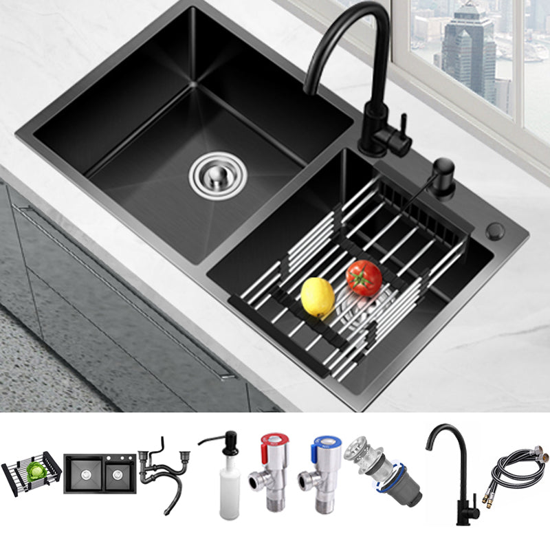 Contemporary Style Kitchen Sink Drop-In Stainless Steel Double Kitchen Sink Sink with Faucet Round Faucet Clearhalo 'Home Improvement' 'home_improvement' 'home_improvement_kitchen_sinks' 'Kitchen Remodel & Kitchen Fixtures' 'Kitchen Sinks & Faucet Components' 'Kitchen Sinks' 'kitchen_sinks' 6713579