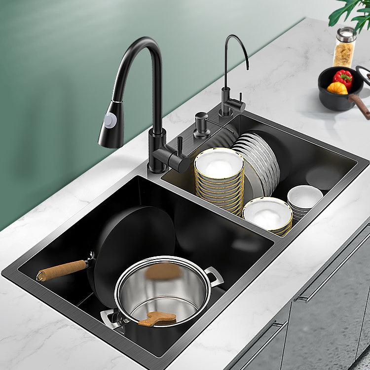 Contemporary Style Kitchen Sink Drop-In Stainless Steel Double Kitchen Sink Clearhalo 'Home Improvement' 'home_improvement' 'home_improvement_kitchen_sinks' 'Kitchen Remodel & Kitchen Fixtures' 'Kitchen Sinks & Faucet Components' 'Kitchen Sinks' 'kitchen_sinks' 6713580