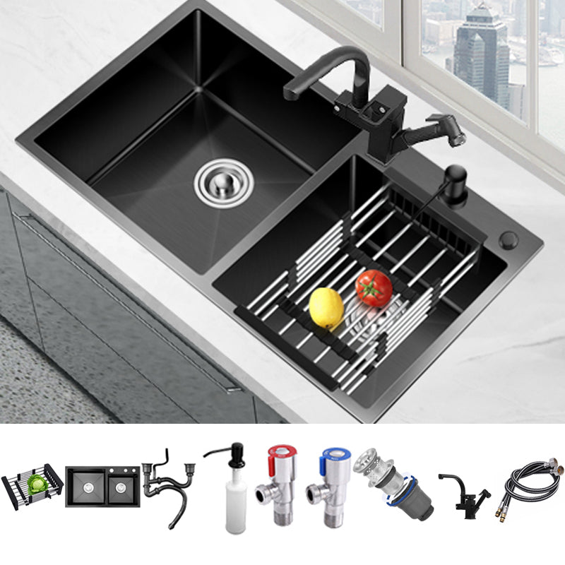 Contemporary Style Kitchen Sink Drop-In Stainless Steel Double Kitchen Sink Sink with Faucet Robot Faucet Clearhalo 'Home Improvement' 'home_improvement' 'home_improvement_kitchen_sinks' 'Kitchen Remodel & Kitchen Fixtures' 'Kitchen Sinks & Faucet Components' 'Kitchen Sinks' 'kitchen_sinks' 6713585