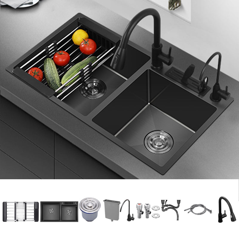 Classic Style Kitchen Sink Drop-In Stainless Steel Kitchen Double Sink Sink with Faucet Double Tap for Water Purification Clearhalo 'Home Improvement' 'home_improvement' 'home_improvement_kitchen_sinks' 'Kitchen Remodel & Kitchen Fixtures' 'Kitchen Sinks & Faucet Components' 'Kitchen Sinks' 'kitchen_sinks' 6713605