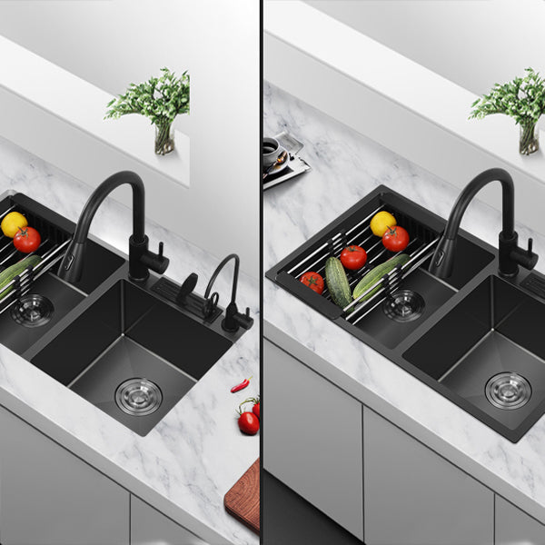 Classic Style Kitchen Sink Drop-In Stainless Steel Kitchen Double Sink Clearhalo 'Home Improvement' 'home_improvement' 'home_improvement_kitchen_sinks' 'Kitchen Remodel & Kitchen Fixtures' 'Kitchen Sinks & Faucet Components' 'Kitchen Sinks' 'kitchen_sinks' 6713606