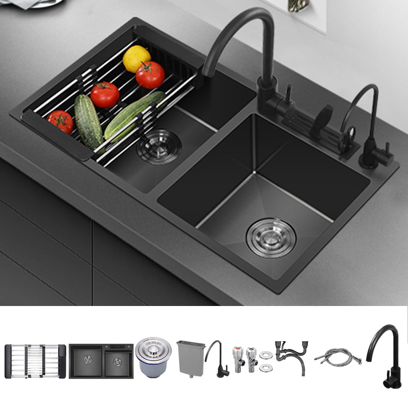 Classic Style Kitchen Sink Drop-In Stainless Steel Kitchen Double Sink Sink with Faucet Round Double Tap for Water Purification Clearhalo 'Home Improvement' 'home_improvement' 'home_improvement_kitchen_sinks' 'Kitchen Remodel & Kitchen Fixtures' 'Kitchen Sinks & Faucet Components' 'Kitchen Sinks' 'kitchen_sinks' 6713607