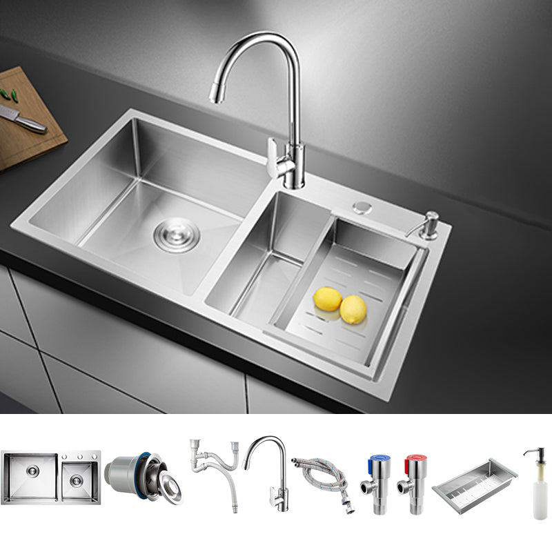 Classic Style Kitchen Sink Drop-In Stainless Steel Kitchen Sink with Drain Strainer Kit Sink with Faucet Round Faucet Clearhalo 'Home Improvement' 'home_improvement' 'home_improvement_kitchen_sinks' 'Kitchen Remodel & Kitchen Fixtures' 'Kitchen Sinks & Faucet Components' 'Kitchen Sinks' 'kitchen_sinks' 6713627