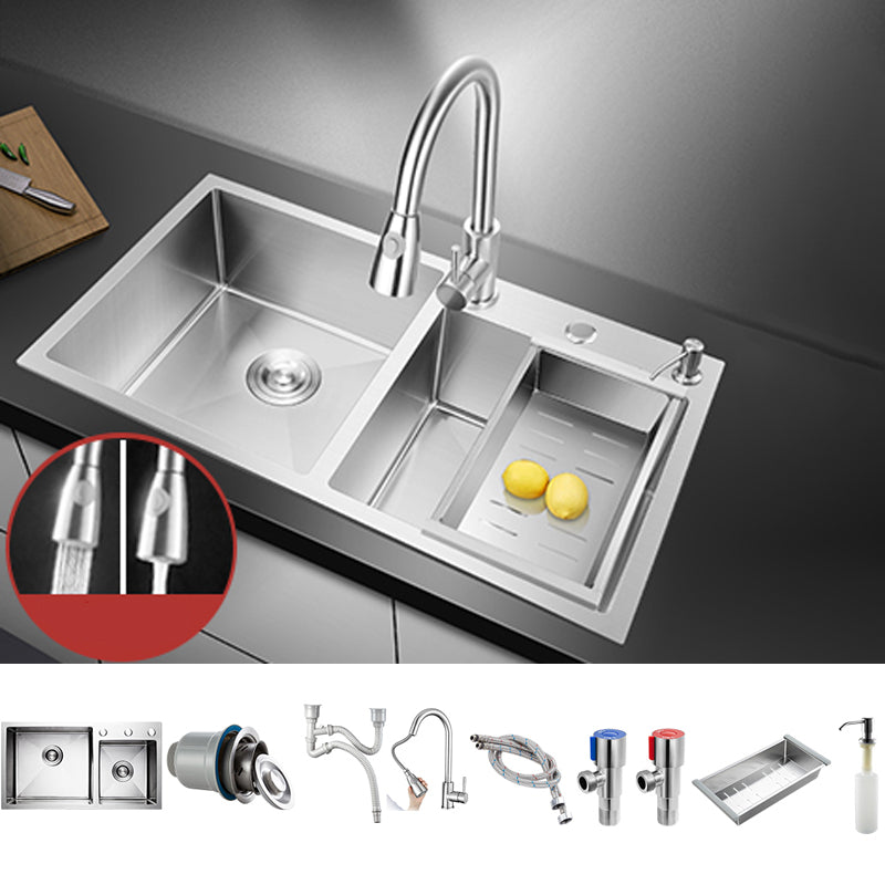 Classic Style Kitchen Sink Drop-In Stainless Steel Kitchen Sink with Drain Strainer Kit 31"L x 17"W x 9"H Sink with Faucet Pull Out Faucet Clearhalo 'Home Improvement' 'home_improvement' 'home_improvement_kitchen_sinks' 'Kitchen Remodel & Kitchen Fixtures' 'Kitchen Sinks & Faucet Components' 'Kitchen Sinks' 'kitchen_sinks' 6713628