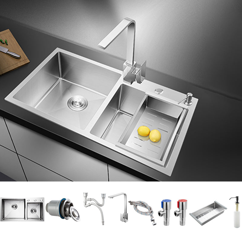 Classic Style Kitchen Sink Drop-In Stainless Steel Kitchen Sink with Drain Strainer Kit Sink with Faucet Square Faucet Clearhalo 'Home Improvement' 'home_improvement' 'home_improvement_kitchen_sinks' 'Kitchen Remodel & Kitchen Fixtures' 'Kitchen Sinks & Faucet Components' 'Kitchen Sinks' 'kitchen_sinks' 6713633