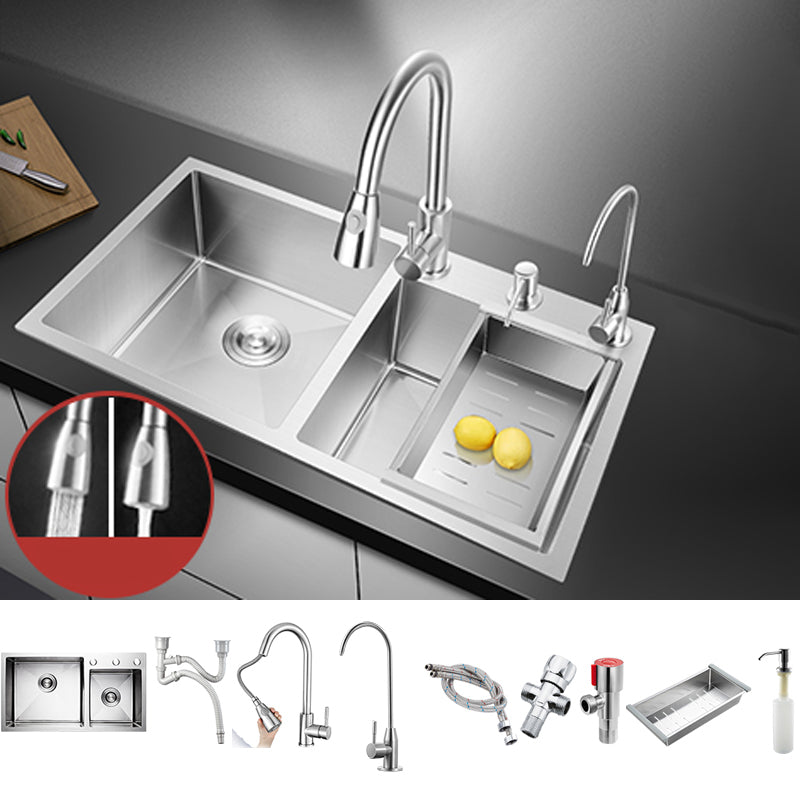 Classic Style Kitchen Sink Drop-In Stainless Steel Kitchen Sink with Drain Strainer Kit 32"L x 17"W x 9"H Sink with Faucet Double Tap for Water Purification Clearhalo 'Home Improvement' 'home_improvement' 'home_improvement_kitchen_sinks' 'Kitchen Remodel & Kitchen Fixtures' 'Kitchen Sinks & Faucet Components' 'Kitchen Sinks' 'kitchen_sinks' 6713634