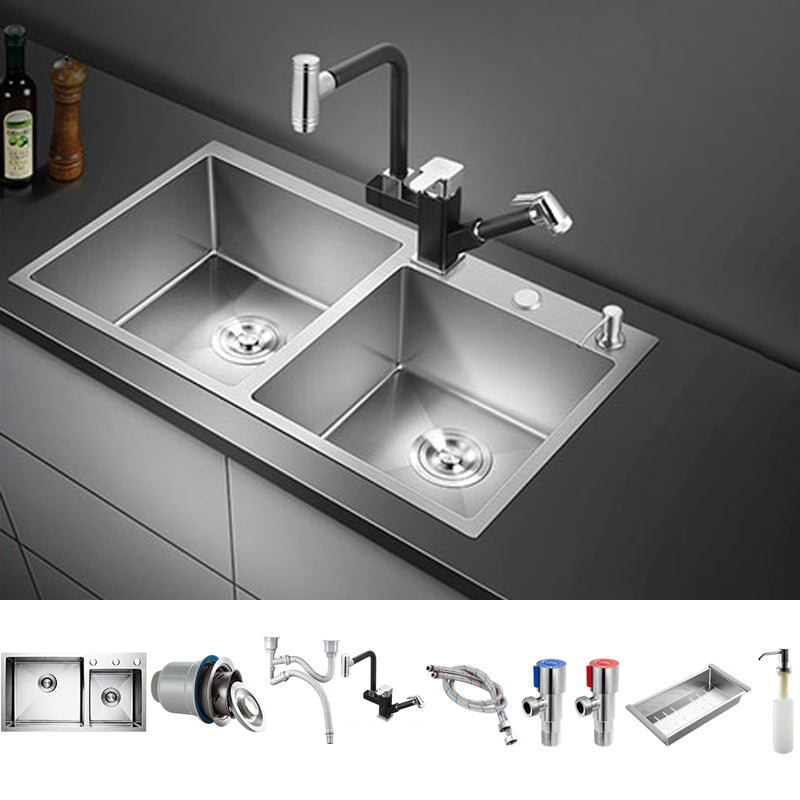 Classic Style Kitchen Sink Drop-In Stainless Steel Kitchen Sink with Drain Strainer Kit Sink with Faucet Universal Faucet Clearhalo 'Home Improvement' 'home_improvement' 'home_improvement_kitchen_sinks' 'Kitchen Remodel & Kitchen Fixtures' 'Kitchen Sinks & Faucet Components' 'Kitchen Sinks' 'kitchen_sinks' 6713637