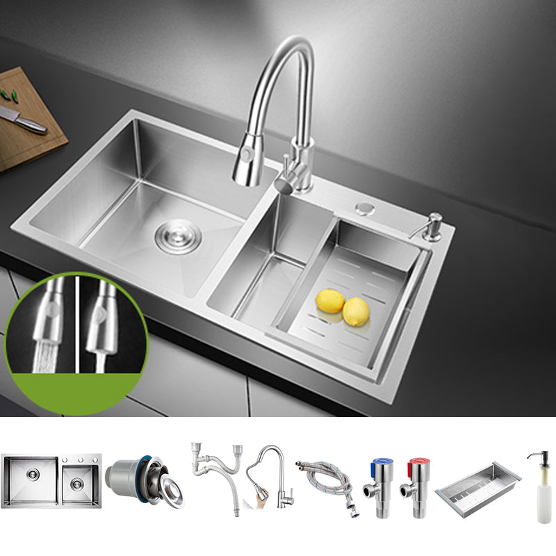 Classic Style Kitchen Sink Drop-In Stainless Steel Kitchen Sink with Drain Strainer Kit 30"L x 16"W x 9"H Sink with Faucet Pull Out Faucet Clearhalo 'Home Improvement' 'home_improvement' 'home_improvement_kitchen_sinks' 'Kitchen Remodel & Kitchen Fixtures' 'Kitchen Sinks & Faucet Components' 'Kitchen Sinks' 'kitchen_sinks' 6713638