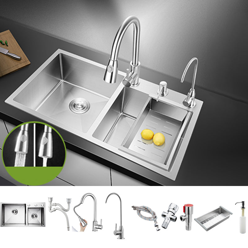 Classic Style Kitchen Sink Drop-In Stainless Steel Kitchen Sink with Drain Strainer Kit 30"L x 16"W x 9"H Sink with Faucet Double Tap for Water Purification Clearhalo 'Home Improvement' 'home_improvement' 'home_improvement_kitchen_sinks' 'Kitchen Remodel & Kitchen Fixtures' 'Kitchen Sinks & Faucet Components' 'Kitchen Sinks' 'kitchen_sinks' 6713640