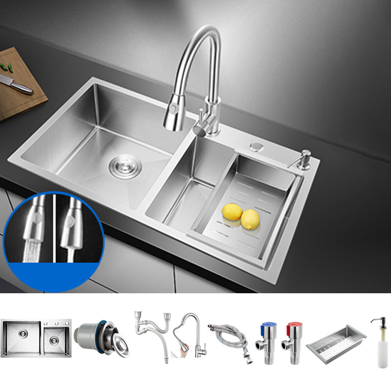 Classic Style Kitchen Sink Drop-In Stainless Steel Kitchen Sink with Drain Strainer Kit 28.3"L x 15.7"W x 8.7"H Sink with Faucet Pull Out Faucet Clearhalo 'Home Improvement' 'home_improvement' 'home_improvement_kitchen_sinks' 'Kitchen Remodel & Kitchen Fixtures' 'Kitchen Sinks & Faucet Components' 'Kitchen Sinks' 'kitchen_sinks' 6713643