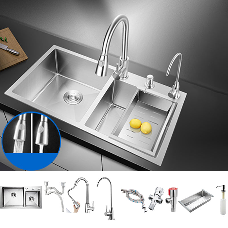Classic Style Kitchen Sink Drop-In Stainless Steel Kitchen Sink with Drain Strainer Kit 28.3"L x 15.7"W x 8.7"H Sink with Faucet Double Tap for Water Purification Clearhalo 'Home Improvement' 'home_improvement' 'home_improvement_kitchen_sinks' 'Kitchen Remodel & Kitchen Fixtures' 'Kitchen Sinks & Faucet Components' 'Kitchen Sinks' 'kitchen_sinks' 6713644