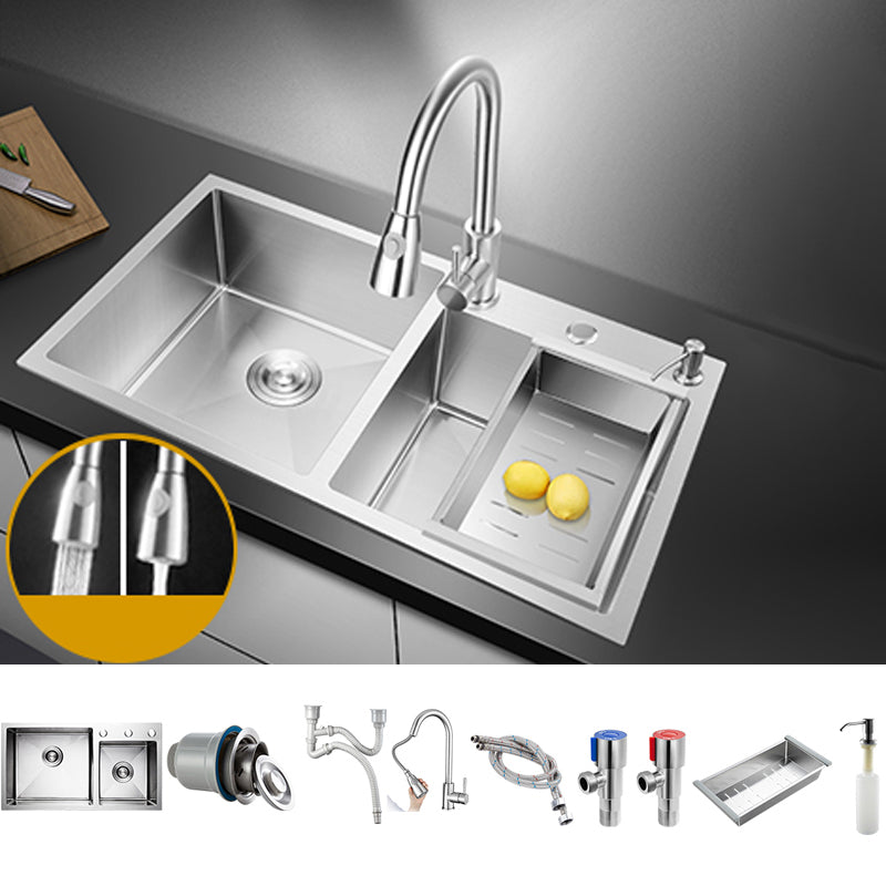 Classic Style Kitchen Sink Drop-In Stainless Steel Kitchen Sink with Drain Strainer Kit 32"L x 17"W x 9"H Sink with Faucet Pull Out Faucet Clearhalo 'Home Improvement' 'home_improvement' 'home_improvement_kitchen_sinks' 'Kitchen Remodel & Kitchen Fixtures' 'Kitchen Sinks & Faucet Components' 'Kitchen Sinks' 'kitchen_sinks' 6713646
