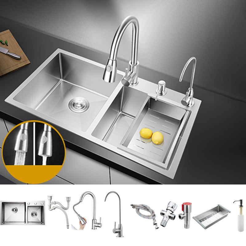 Classic Style Kitchen Sink Drop-In Stainless Steel Kitchen Sink with Drain Strainer Kit 31"L x 17"W x 9"H Sink with Faucet Double Tap for Water Purification Clearhalo 'Home Improvement' 'home_improvement' 'home_improvement_kitchen_sinks' 'Kitchen Remodel & Kitchen Fixtures' 'Kitchen Sinks & Faucet Components' 'Kitchen Sinks' 'kitchen_sinks' 6713648
