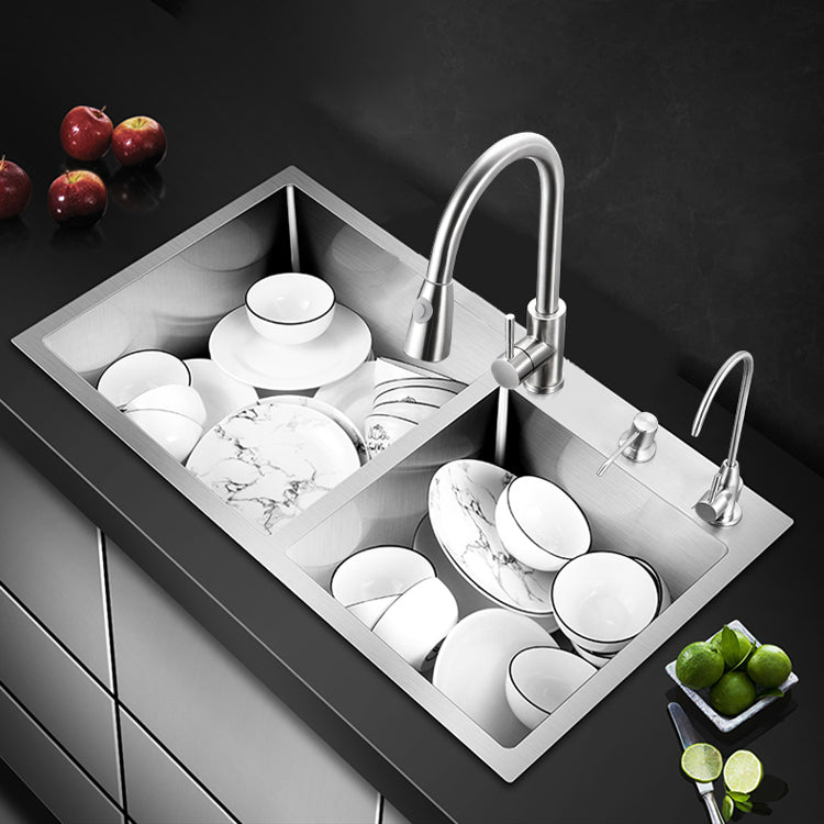 Classic Style Kitchen Sink Drop-In Stainless Steel Kitchen Sink with Drain Strainer Kit Clearhalo 'Home Improvement' 'home_improvement' 'home_improvement_kitchen_sinks' 'Kitchen Remodel & Kitchen Fixtures' 'Kitchen Sinks & Faucet Components' 'Kitchen Sinks' 'kitchen_sinks' 6713652