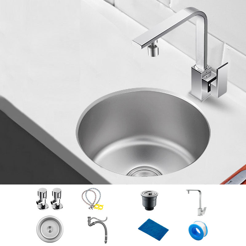 Contemporary Kitchen Sink Stainless Steel Kitchen Sink with Round Shape Sink with Faucet Square Faucet Clearhalo 'Home Improvement' 'home_improvement' 'home_improvement_kitchen_sinks' 'Kitchen Remodel & Kitchen Fixtures' 'Kitchen Sinks & Faucet Components' 'Kitchen Sinks' 'kitchen_sinks' 6713661