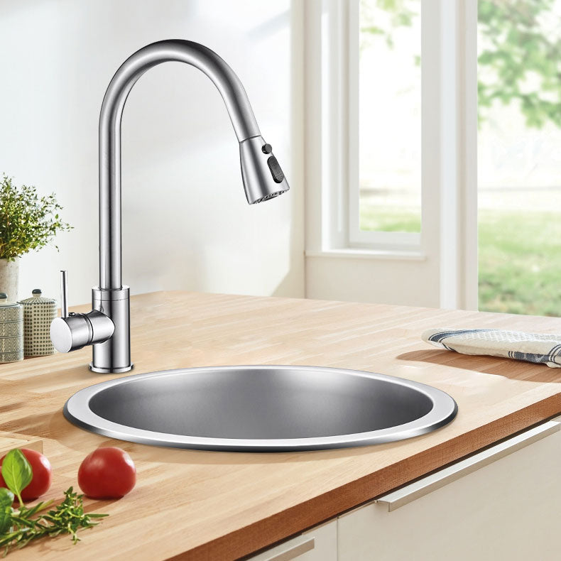 Contemporary Kitchen Sink Stainless Steel Kitchen Sink with Round Shape 12"L x 12"W x 7"H Sink with Faucet Pull Out Faucet Clearhalo 'Home Improvement' 'home_improvement' 'home_improvement_kitchen_sinks' 'Kitchen Remodel & Kitchen Fixtures' 'Kitchen Sinks & Faucet Components' 'Kitchen Sinks' 'kitchen_sinks' 6713663