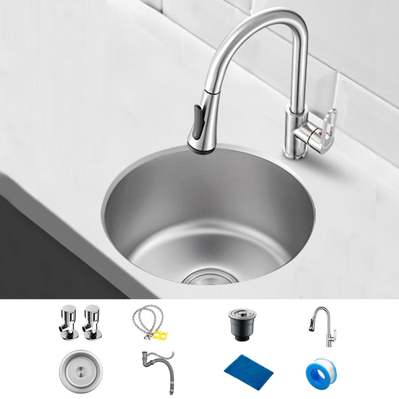 Contemporary Kitchen Sink Stainless Steel Kitchen Sink with Round Shape Sink with Faucet Pull Out Faucet Clearhalo 'Home Improvement' 'home_improvement' 'home_improvement_kitchen_sinks' 'Kitchen Remodel & Kitchen Fixtures' 'Kitchen Sinks & Faucet Components' 'Kitchen Sinks' 'kitchen_sinks' 6713664