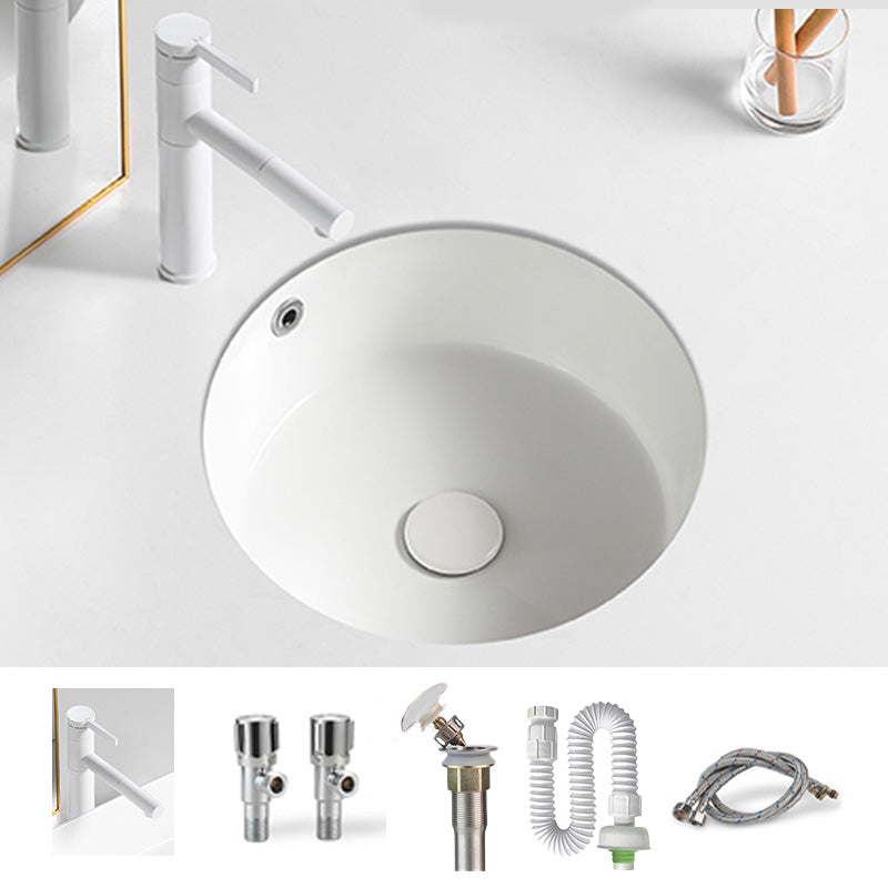 Contemporary Bathroom Sink Porcelain Round Undermount Bathroom Sink with Pop-Up Drain 15.7"L x 15.7"W x 6.5"H Sink with Faucet Clearhalo 'Bathroom Remodel & Bathroom Fixtures' 'Bathroom Sinks & Faucet Components' 'Bathroom Sinks' 'bathroom_sink' 'Home Improvement' 'home_improvement' 'home_improvement_bathroom_sink' 6713727