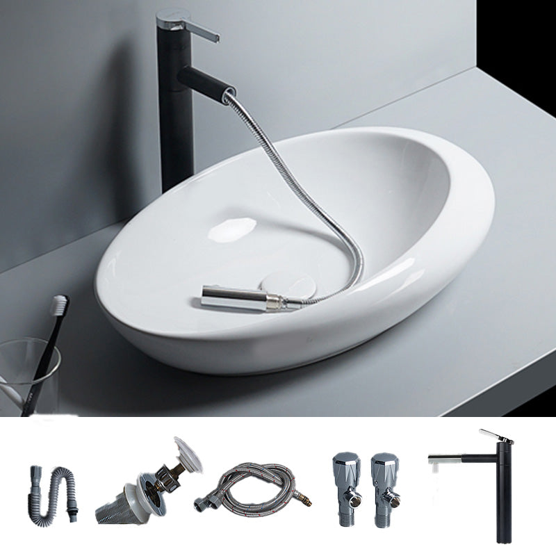 Modern Bathroom Sink Porcelain Oval-Shape Vessel Bathroom Sink with Pop-Up Drain Pull Out Faucet Sink with Faucet Clearhalo 'Bathroom Remodel & Bathroom Fixtures' 'Bathroom Sinks & Faucet Components' 'Bathroom Sinks' 'bathroom_sink' 'Home Improvement' 'home_improvement' 'home_improvement_bathroom_sink' 6713753