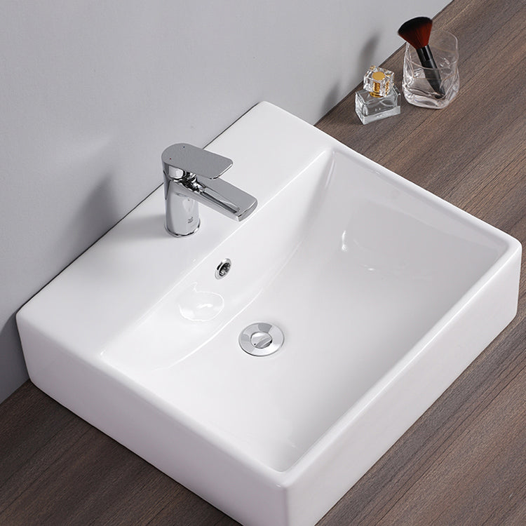 Bathroom Sink White Rectangle Overflow Ceramic One Hole Sink with Faucet Clearhalo 'Bathroom Remodel & Bathroom Fixtures' 'Bathroom Sinks & Faucet Components' 'Bathroom Sinks' 'bathroom_sink' 'Home Improvement' 'home_improvement' 'home_improvement_bathroom_sink' 6713769
