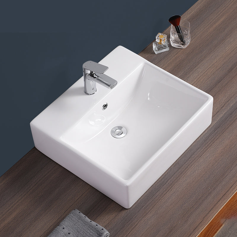 Bathroom Sink White Rectangle Overflow Ceramic One Hole Sink with Faucet 20"L x 18"W x 5"H Sink with Faucet Clearhalo 'Bathroom Remodel & Bathroom Fixtures' 'Bathroom Sinks & Faucet Components' 'Bathroom Sinks' 'bathroom_sink' 'Home Improvement' 'home_improvement' 'home_improvement_bathroom_sink' 6713771