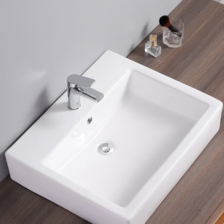 Bathroom Sink White Rectangle Overflow Ceramic One Hole Sink with Faucet Clearhalo 'Bathroom Remodel & Bathroom Fixtures' 'Bathroom Sinks & Faucet Components' 'Bathroom Sinks' 'bathroom_sink' 'Home Improvement' 'home_improvement' 'home_improvement_bathroom_sink' 6713772