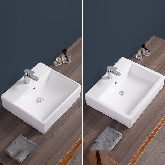 Bathroom Sink White Rectangle Overflow Ceramic One Hole Sink with Faucet Clearhalo 'Bathroom Remodel & Bathroom Fixtures' 'Bathroom Sinks & Faucet Components' 'Bathroom Sinks' 'bathroom_sink' 'Home Improvement' 'home_improvement' 'home_improvement_bathroom_sink' 6713774
