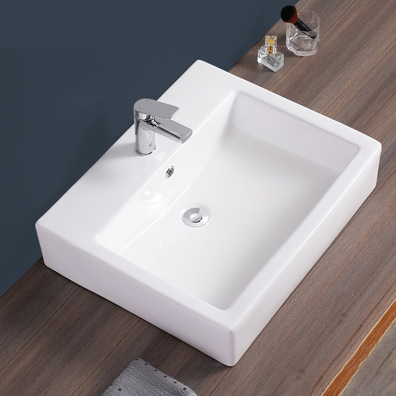 Bathroom Sink White Rectangle Overflow Ceramic One Hole Sink with Faucet 24"L x 20"W x 5"H Sink with Faucet Clearhalo 'Bathroom Remodel & Bathroom Fixtures' 'Bathroom Sinks & Faucet Components' 'Bathroom Sinks' 'bathroom_sink' 'Home Improvement' 'home_improvement' 'home_improvement_bathroom_sink' 6713775