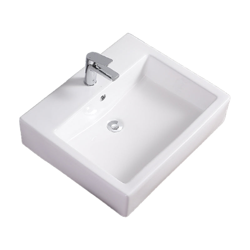 Bathroom Sink White Rectangle Overflow Ceramic One Hole Sink with Faucet Clearhalo 'Bathroom Remodel & Bathroom Fixtures' 'Bathroom Sinks & Faucet Components' 'Bathroom Sinks' 'bathroom_sink' 'Home Improvement' 'home_improvement' 'home_improvement_bathroom_sink' 6713777