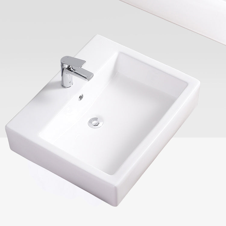Bathroom Sink White Rectangle Overflow Ceramic One Hole Sink with Faucet Clearhalo 'Bathroom Remodel & Bathroom Fixtures' 'Bathroom Sinks & Faucet Components' 'Bathroom Sinks' 'bathroom_sink' 'Home Improvement' 'home_improvement' 'home_improvement_bathroom_sink' 6713782