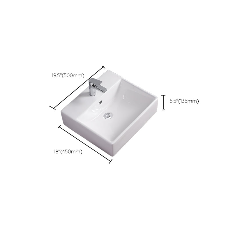 Bathroom Sink White Rectangle Overflow Ceramic One Hole Sink with Faucet Clearhalo 'Bathroom Remodel & Bathroom Fixtures' 'Bathroom Sinks & Faucet Components' 'Bathroom Sinks' 'bathroom_sink' 'Home Improvement' 'home_improvement' 'home_improvement_bathroom_sink' 6713785