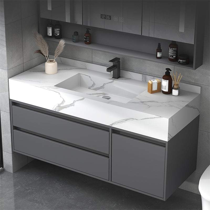 Modern Bathroom Vanity Set Mirror Included Rectangular Sink Drawer Sink Vanity Clearhalo 'Bathroom Remodel & Bathroom Fixtures' 'Bathroom Vanities' 'bathroom_vanities' 'Home Improvement' 'home_improvement' 'home_improvement_bathroom_vanities' 6713795