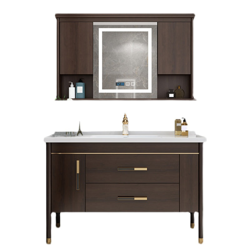 Wood Frame Bathroom Vanity Drawers Single Sink Rectangle Freestanding Vanity with Mirror Clearhalo 'Bathroom Remodel & Bathroom Fixtures' 'Bathroom Vanities' 'bathroom_vanities' 'Home Improvement' 'home_improvement' 'home_improvement_bathroom_vanities' 6713884