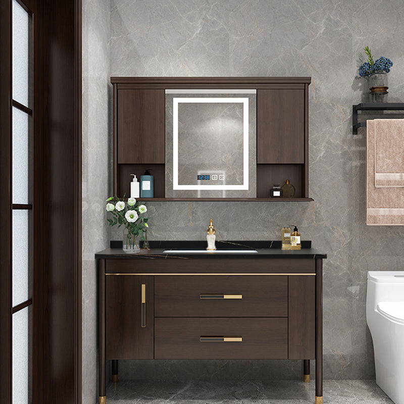 Wood Frame Bathroom Vanity Drawers Single Sink Rectangle Freestanding Vanity with Mirror Clearhalo 'Bathroom Remodel & Bathroom Fixtures' 'Bathroom Vanities' 'bathroom_vanities' 'Home Improvement' 'home_improvement' 'home_improvement_bathroom_vanities' 6713894