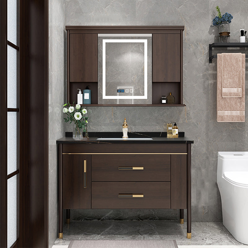 Wood Frame Bathroom Vanity Drawers Single Sink Rectangle Freestanding Vanity with Mirror Vanity & Faucet & Smart Medicine Cabinet 39.4"L x 21.7"W x 32.7"H Black Clearhalo 'Bathroom Remodel & Bathroom Fixtures' 'Bathroom Vanities' 'bathroom_vanities' 'Home Improvement' 'home_improvement' 'home_improvement_bathroom_vanities' 6713899