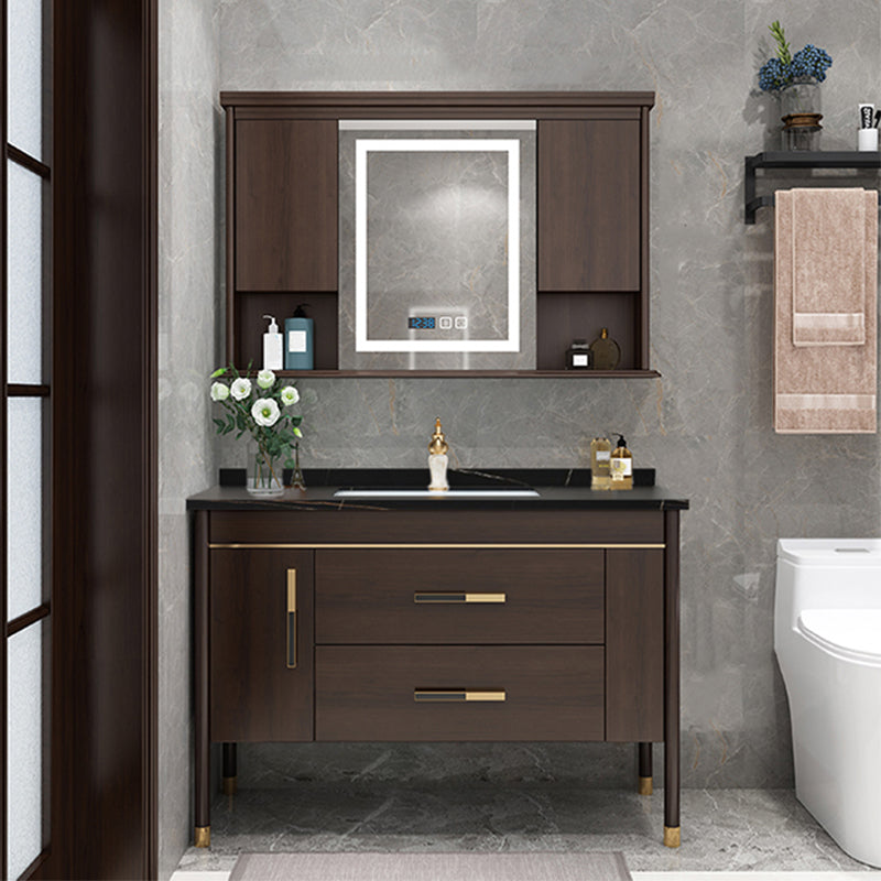 Wood Frame Bathroom Vanity Drawers Single Sink Rectangle Freestanding Vanity with Mirror Vanity & Faucet & Smart Medicine Cabinet 43.3"L x 21.7"W x 32.7"H Black Clearhalo 'Bathroom Remodel & Bathroom Fixtures' 'Bathroom Vanities' 'bathroom_vanities' 'Home Improvement' 'home_improvement' 'home_improvement_bathroom_vanities' 6713900