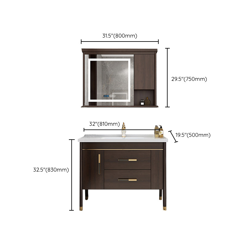 Wood Frame Bathroom Vanity Drawers Single Sink Rectangle Freestanding Vanity with Mirror Clearhalo 'Bathroom Remodel & Bathroom Fixtures' 'Bathroom Vanities' 'bathroom_vanities' 'Home Improvement' 'home_improvement' 'home_improvement_bathroom_vanities' 6713920