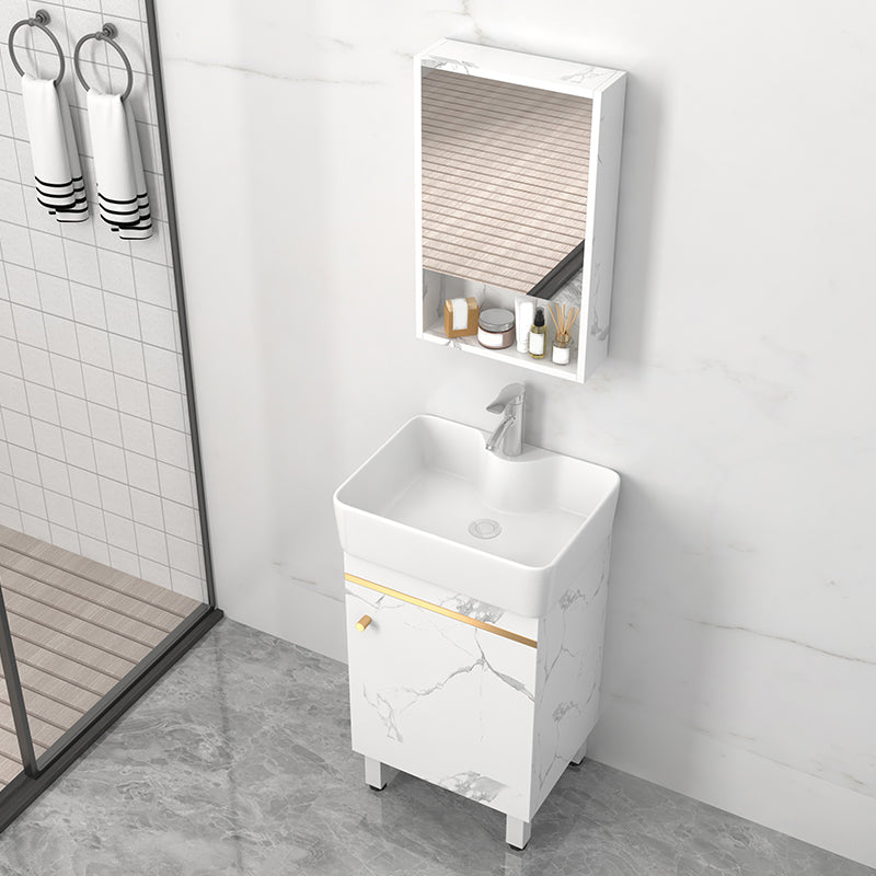 Rectangle Vanity Set White Single Sink Mirror Freestanding Bathroom Vanity with Door Clearhalo 'Bathroom Remodel & Bathroom Fixtures' 'Bathroom Vanities' 'bathroom_vanities' 'Home Improvement' 'home_improvement' 'home_improvement_bathroom_vanities' 6713985
