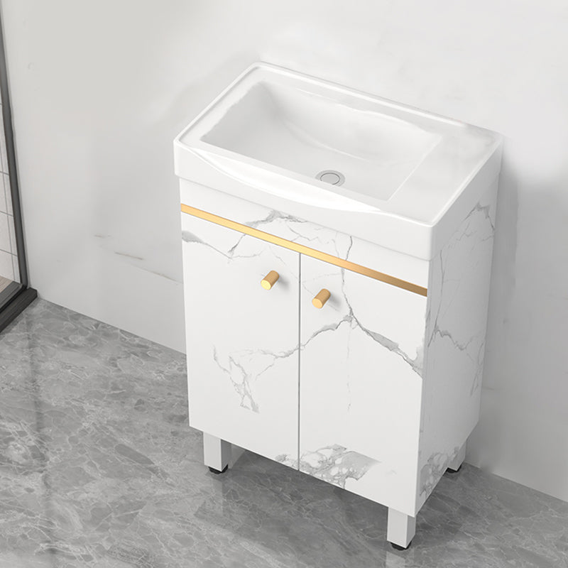 Rectangle Vanity Set White Single Sink Mirror Freestanding Bathroom Vanity with Door Bathroom Vanity 20"L x 12"W x 32"H Clearhalo 'Bathroom Remodel & Bathroom Fixtures' 'Bathroom Vanities' 'bathroom_vanities' 'Home Improvement' 'home_improvement' 'home_improvement_bathroom_vanities' 6713986