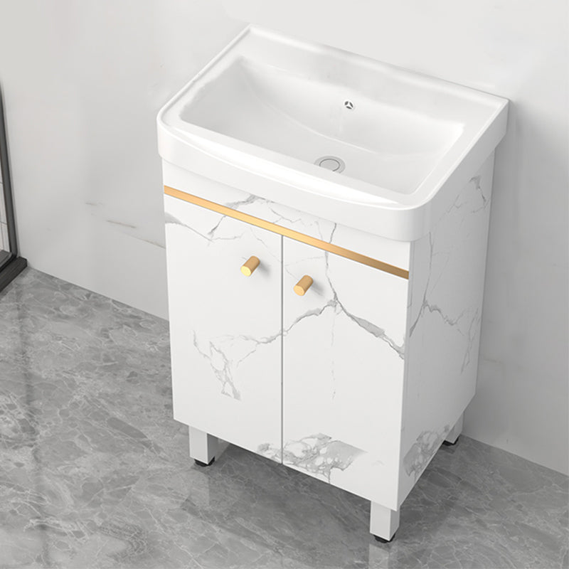 Rectangle Vanity Set White Single Sink Mirror Freestanding Bathroom Vanity with Door Bathroom Vanity 20"L x 14"W x 33"H Clearhalo 'Bathroom Remodel & Bathroom Fixtures' 'Bathroom Vanities' 'bathroom_vanities' 'Home Improvement' 'home_improvement' 'home_improvement_bathroom_vanities' 6713990