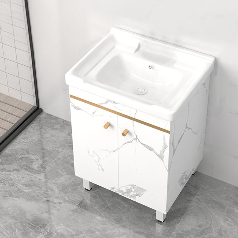 Rectangle Vanity Set White Single Sink Mirror Freestanding Bathroom Vanity with Door Bathroom Vanity 24"L x 16"W x 32"H Clearhalo 'Bathroom Remodel & Bathroom Fixtures' 'Bathroom Vanities' 'bathroom_vanities' 'Home Improvement' 'home_improvement' 'home_improvement_bathroom_vanities' 6713993