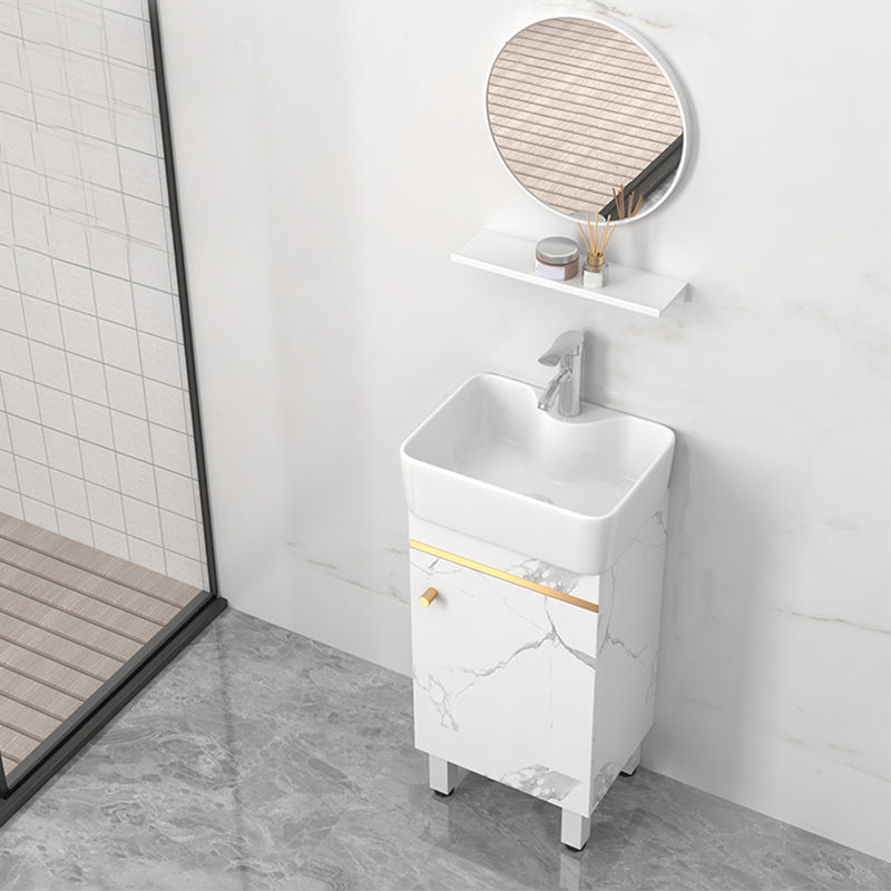 Rectangle Vanity Set White Single Sink Mirror Freestanding Bathroom Vanity with Door Vanity & Faucet & Mirrors 16"L x 12"W x 33"H Clearhalo 'Bathroom Remodel & Bathroom Fixtures' 'Bathroom Vanities' 'bathroom_vanities' 'Home Improvement' 'home_improvement' 'home_improvement_bathroom_vanities' 6713999