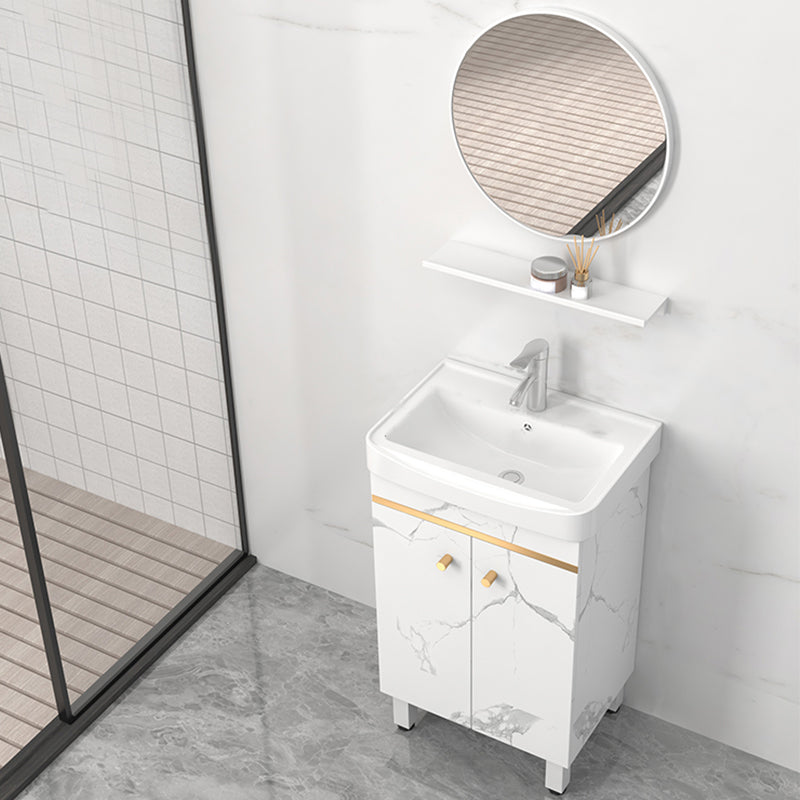 Rectangle Vanity Set White Single Sink Mirror Freestanding Bathroom Vanity with Door Vanity & Faucet & Mirrors 20"L x 14"W x 33"H Clearhalo 'Bathroom Remodel & Bathroom Fixtures' 'Bathroom Vanities' 'bathroom_vanities' 'Home Improvement' 'home_improvement' 'home_improvement_bathroom_vanities' 6714002